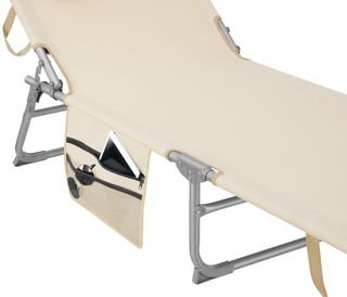 Tumbona de jardín plegable 190 x 68 x 28 cm con bolsillo lateral beige