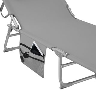 Tumbona de jardín plegable 190 x 68 x 28 cm, con bolsillo lateral gris