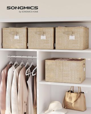 SONGMICS Scatole di Stoccaggio Pieghevoli, Set di 3 Ceste in Tessuto, 40 x 30 x 24 cm