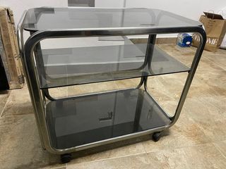 Mesa auxiliar acero y cristal con ruedas