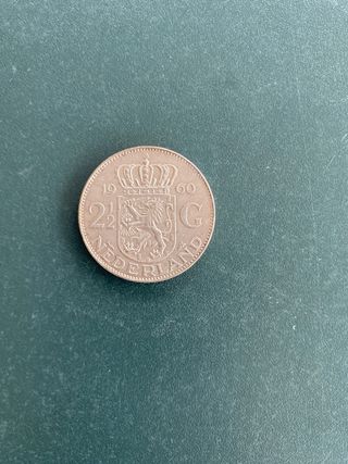 Moneda 2 1/2 Florines de plata, Holanda 1960