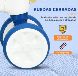 Bicicleta infantil sin pedales azul y blanca