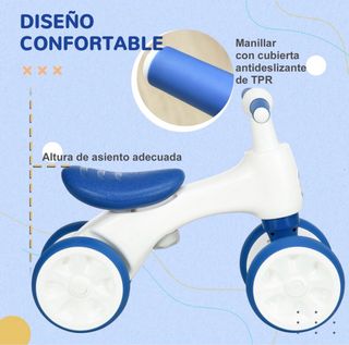 Bicicleta infantil sin pedales azul y blanca
