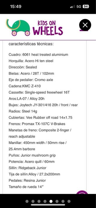 Bicicleta infantil Ridgeback MX verde