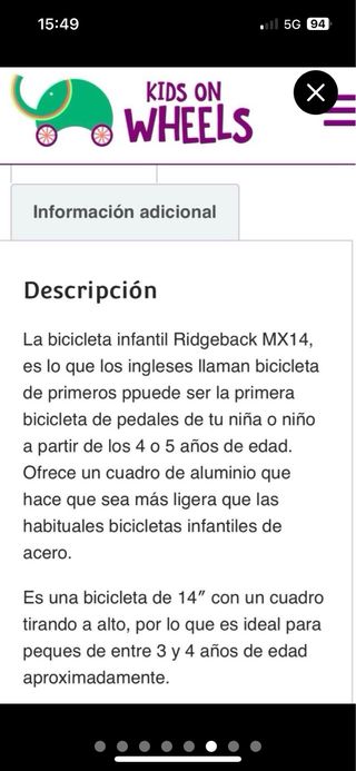 Bicicleta infantil Ridgeback MX verde