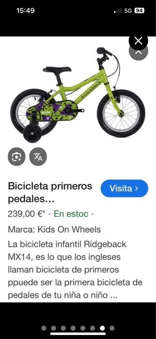 Bicicleta infantil Ridgeback MX verde