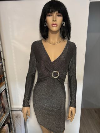 Vestido plateado mangas largas