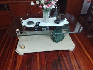 Mesa de centro cristal y piedra beige