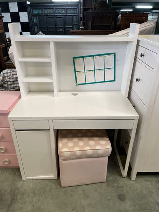 Escritorio juvenil blanco con cajones y taburete