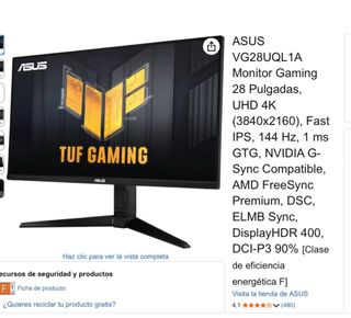 Monitor Gaming ASUS VG28UQL1A 28 4K 144Hz