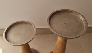 Portacandele in legno e metallo argentato