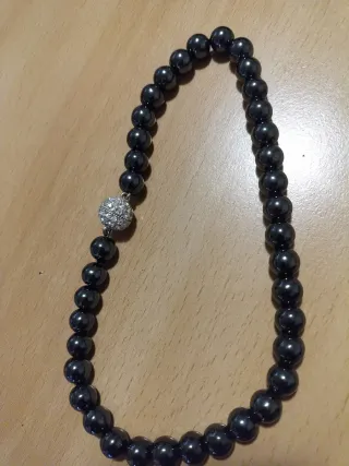 Collana perle nere con ciondolo strass
