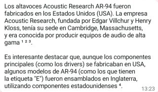 Altavoces Hi-FI TELEDYNE ACOUSTIC RESEARCH AR-94