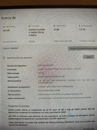 PC Gaming i7. RTX 3060 12GB. 16GB RAM. SSD HDD