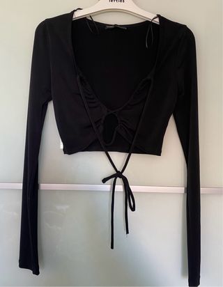 Top Pull and Bear manga larga negro talla S