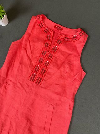 Vestido Derhy Lino Coral Naranja Corto Vintage M