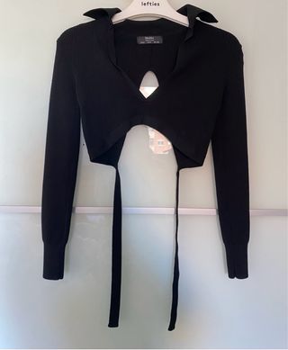 Top Bershka negro manga larga talla S