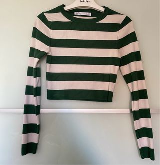 Jersey Zara Rayas Verde y Beige Crop