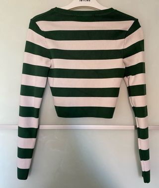 Jersey Zara Rayas Verde y Beige Crop