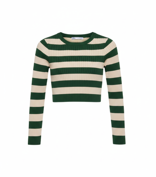 Jersey Zara Rayas Verde y Beige Crop