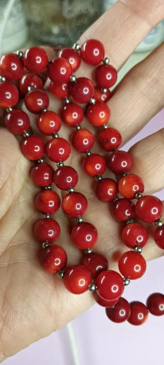 Collana perle corniola rosso e arancio
