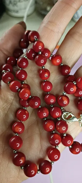 Collana perle corniola rosso e arancio
