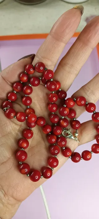 Collana perle corniola rosso e arancio