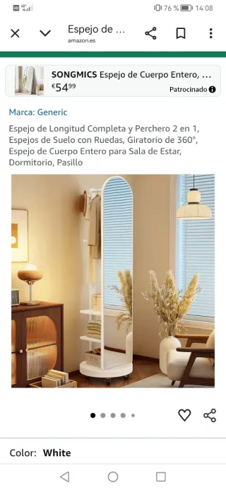 Specchio da terra con appendiabiti SONGMICS