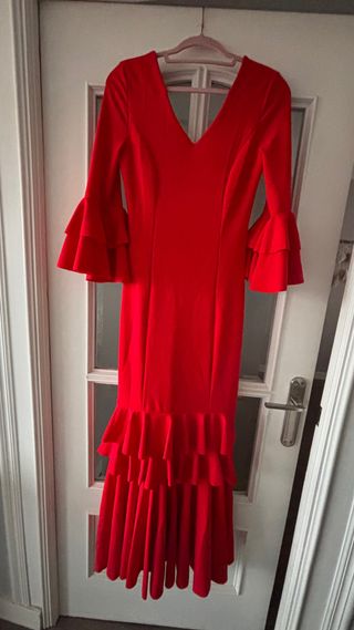 Vestido Flamenca Sevillana Rojo Volantes