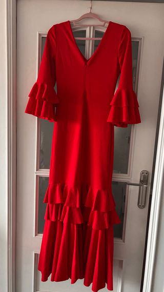 Vestido Flamenca Sevillana Rojo Volantes