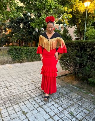 Vestido Flamenca Sevillana Rojo Volantes