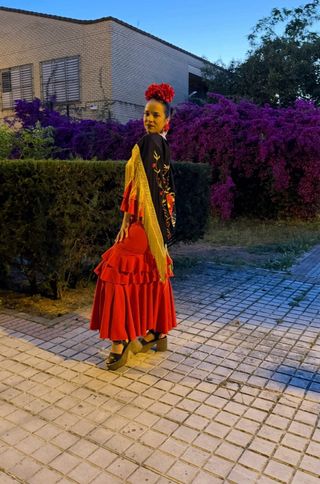 Vestido Flamenca Sevillana Rojo Volantes