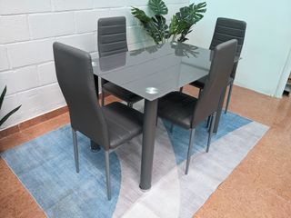 Mesa comedor cristal 4 sillas