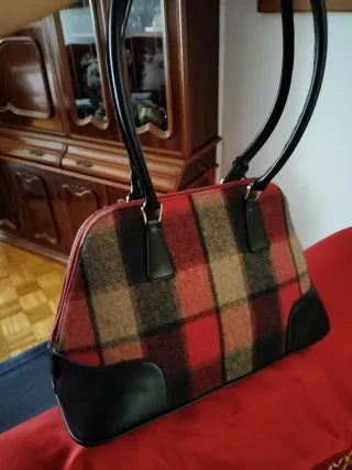 Bolso de cuadros lana y piel
