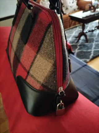 Bolso de cuadros lana y piel
