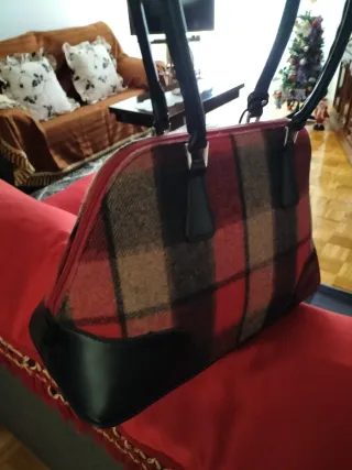 Bolso de cuadros lana y piel