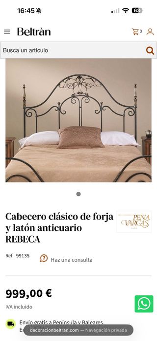 Cabecero forja y latón Peña Vargas