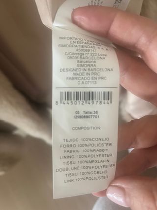 Abrigo corto pelo auténtico beige/marrón