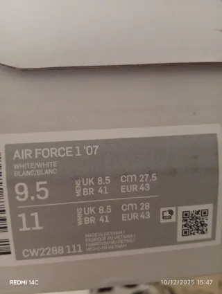 Nike Air Force 1 '07 Blancas Talla 43