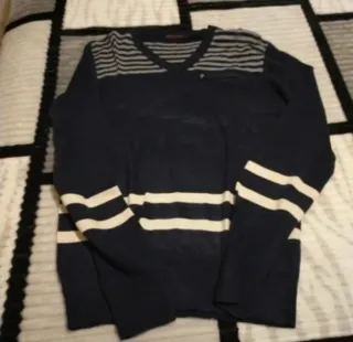 Jersey hombre rayas pico azul y gris