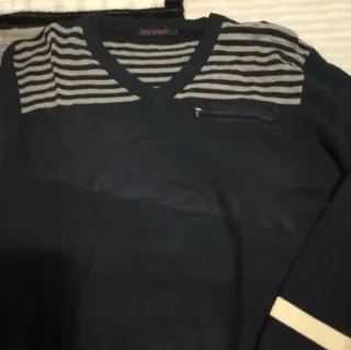 Jersey hombre rayas pico azul y gris