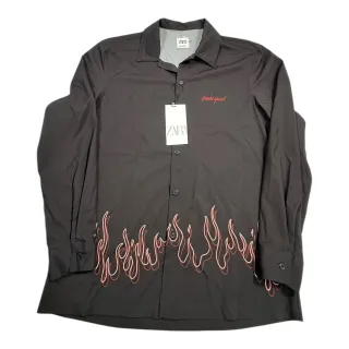 Camisa Oversize Zara Flamin' Hot Black Red M-L