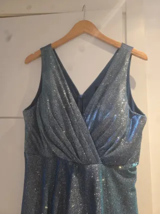 Vestido fiesta lentejuelas azul plateado