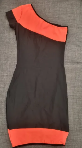 Vestido corto fiesta negro y naranja