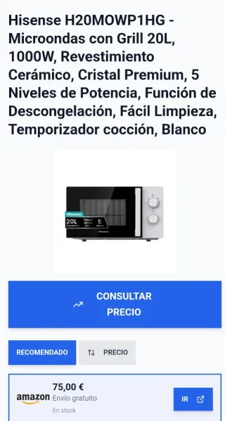 Microondas Hisense H20MOWP1HG 20L Grill