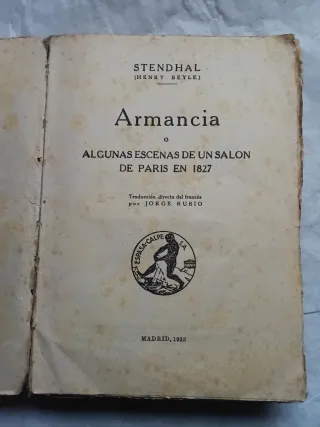 Libro de 1933 Armancia de Stendhal (Henry Beyle) -