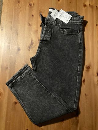 Jeans denim grigi neri slavato carrot baggy