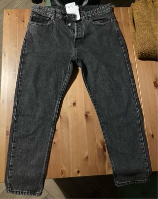 Jeans denim grigi neri slavato carrot baggy