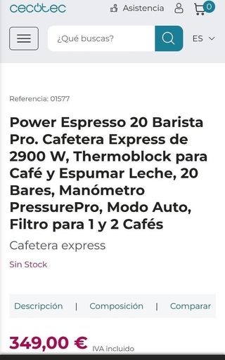 Cecotec Power Espresso 20 Barista Pro. Cafetera