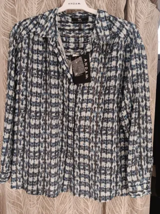 Camisa estampada Andam azul y blanco